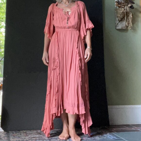 Free People, Midi-dress, Flowy, Flouncy Salmon/Terra Cotta, XS - Picture 1 of 8